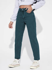 KOTTY Women's High Rise Cotton Lycra Blend Ankle Length Slim fit Jeans Hunter Green