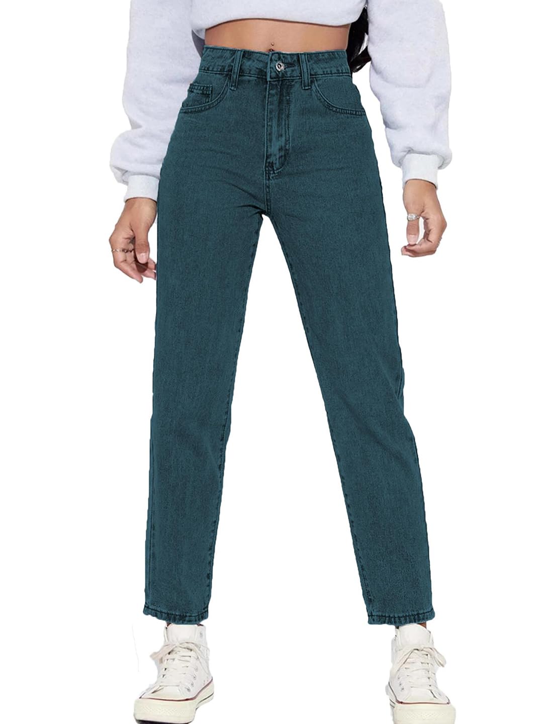 KOTTY Women's High Rise Cotton Lycra Blend Ankle Length Slim fit Jeans Hunter Green