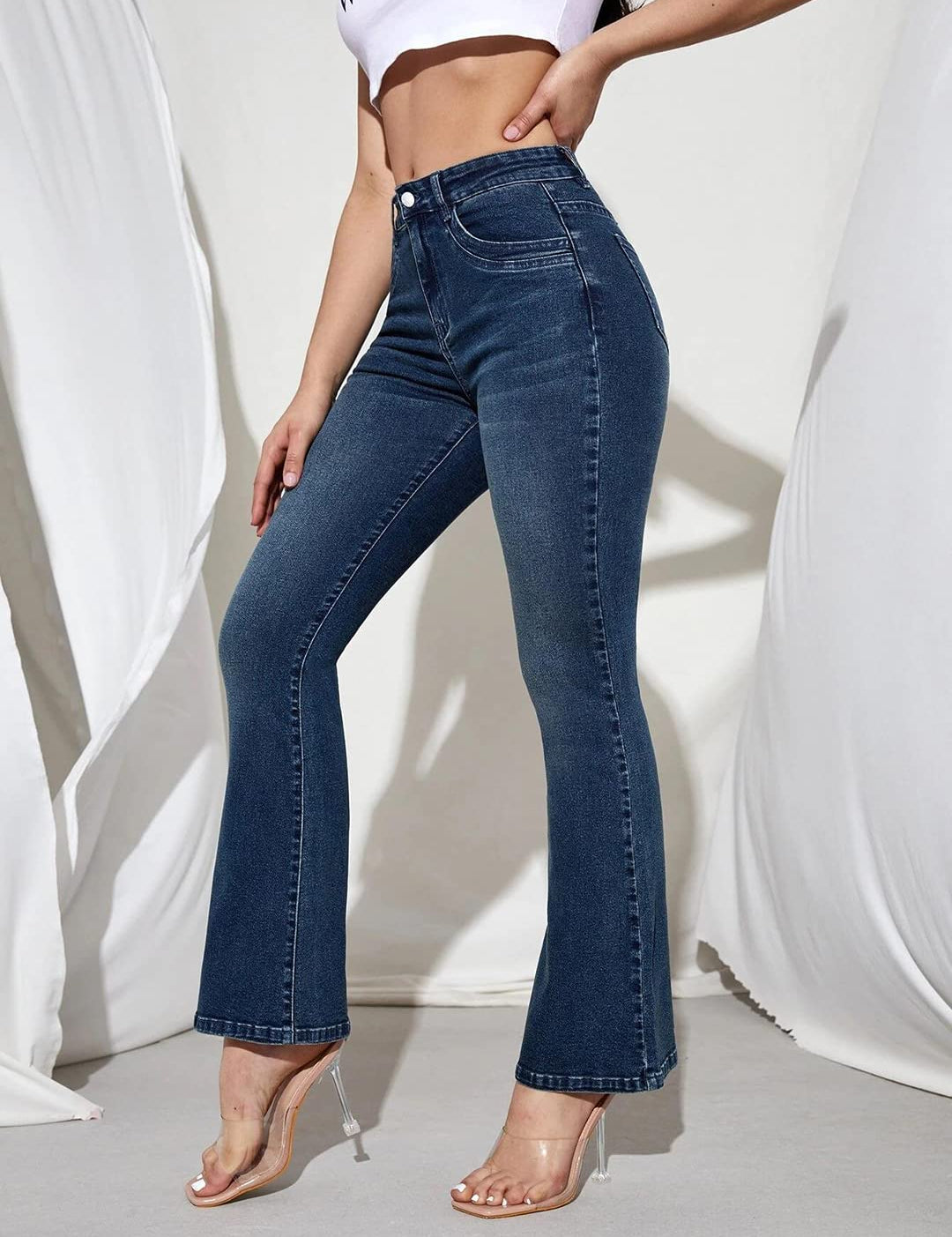 KOTTY Womens Cotton Lycra Blend Bootleg Fit High Rise Jeans Denim Blue