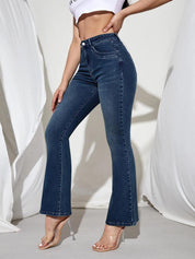 KOTTY Womens Cotton Lycra Blend Bootleg Fit High Rise Jeans Denim Blue