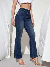 KOTTY Womens Cotton Lycra Blend Bootleg Fit High Rise Jeans Denim Blue