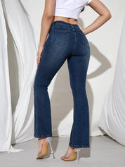 KOTTY Womens Cotton Lycra Blend Bootleg Fit High Rise Jeans Denim Blue