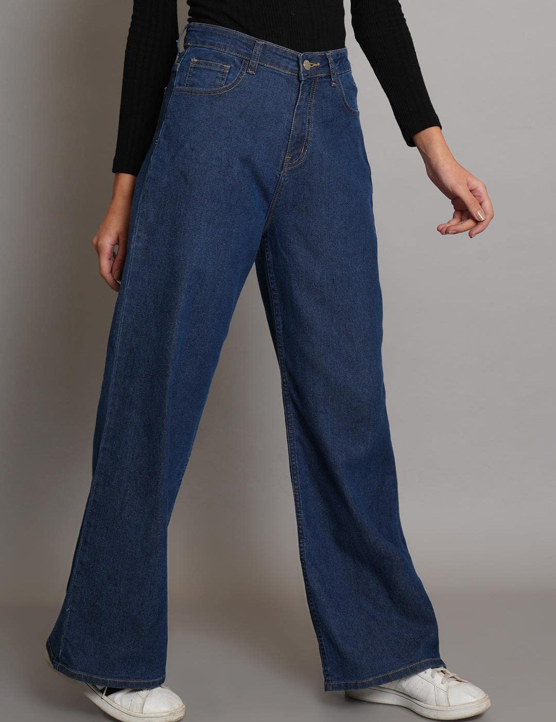 KOTTY Women's High Rise Cotton Lycra Blend Ankle Length Relaxed Fit Jeans
