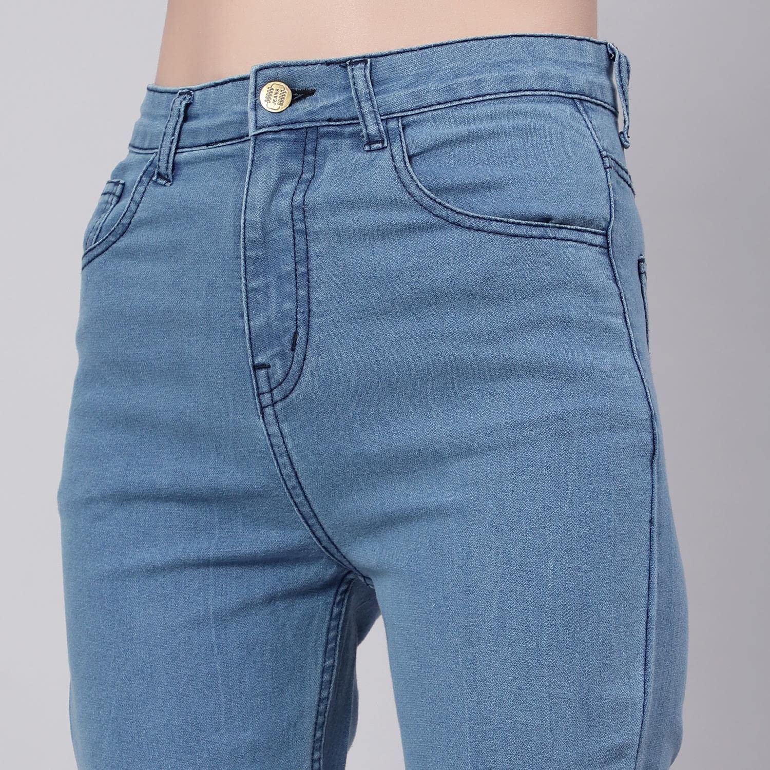 KOTTY Womens Cotton Lycra Blend Bootleg Fit High Rise Jeans Sky Blue