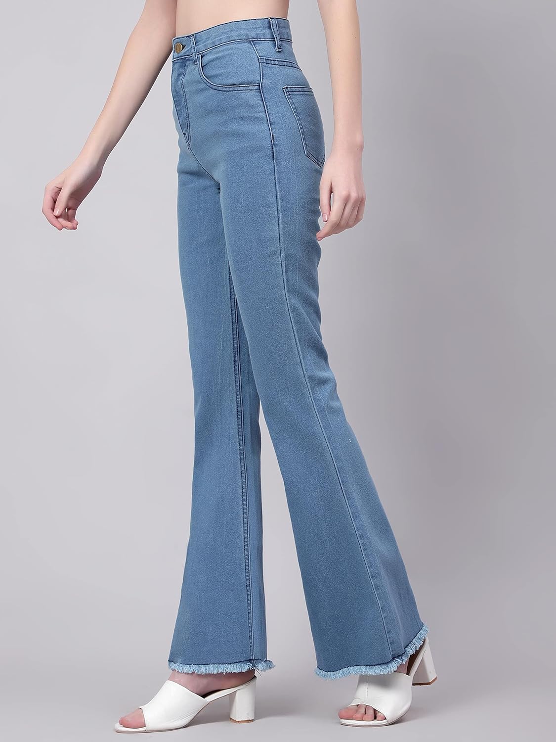 KOTTY Womens Cotton Lycra Blend Bootleg Fit High Rise Jeans Sky Blue