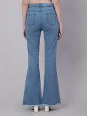 KOTTY Womens Cotton Lycra Blend Bootleg Fit High Rise Jeans Sky Blue