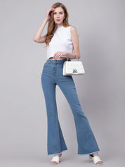KOTTY Womens Cotton Lycra Blend Bootleg Fit High Rise Jeans Sky Blue
