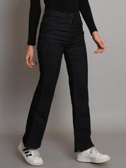 KOTTY Womens Cotton Lycra Blend Bootleg Fit High Rise Jeans Oil Black