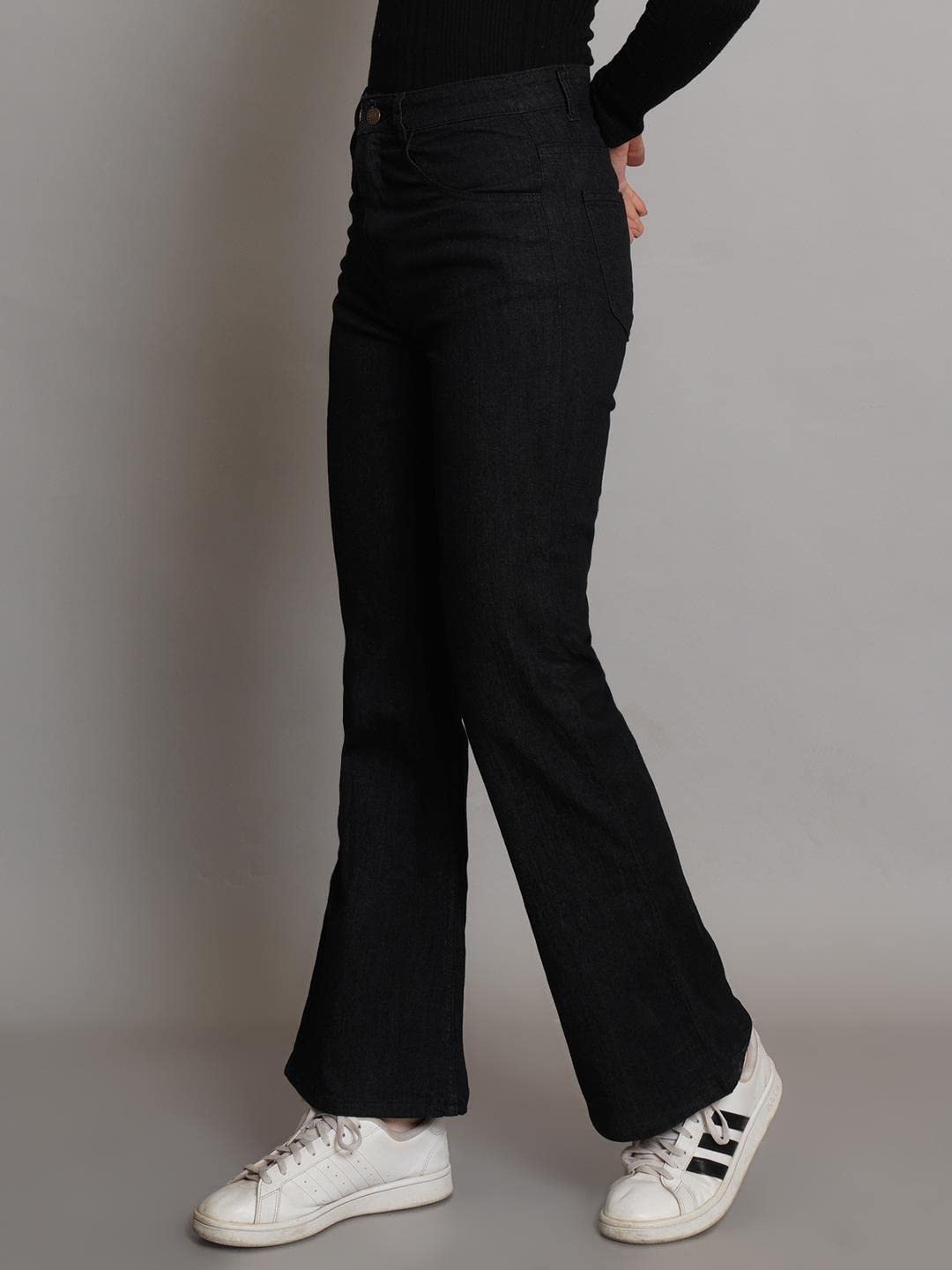 KOTTY Womens Cotton Lycra Blend Bootleg Fit High Rise Jeans Oil Black