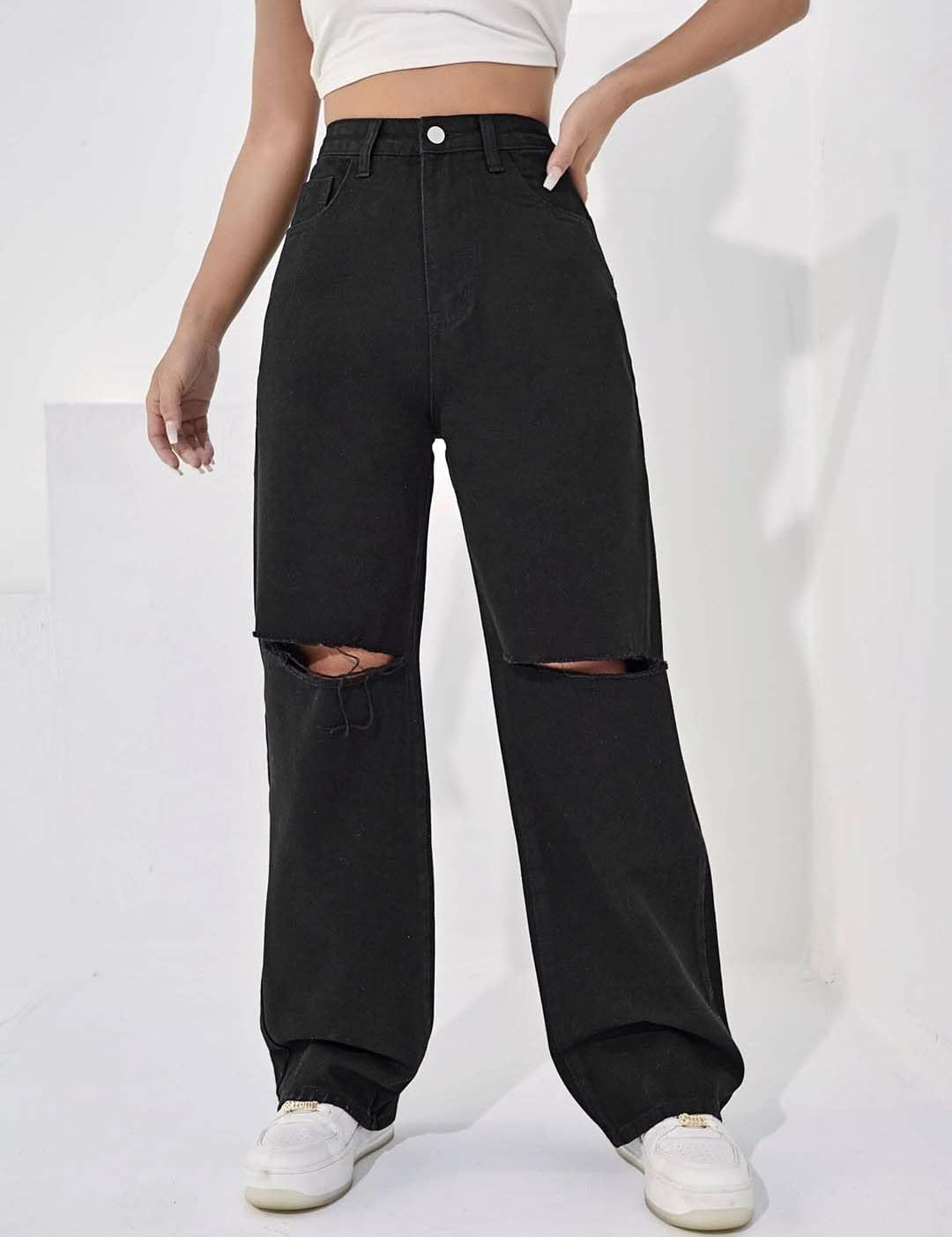 KOTTY Womens Solid High Rise Cotton Lycra Blend Relaxed Fit Jeans Jet Black