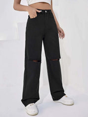 KOTTY Womens Solid High Rise Cotton Lycra Blend Relaxed Fit Jeans Jet Black