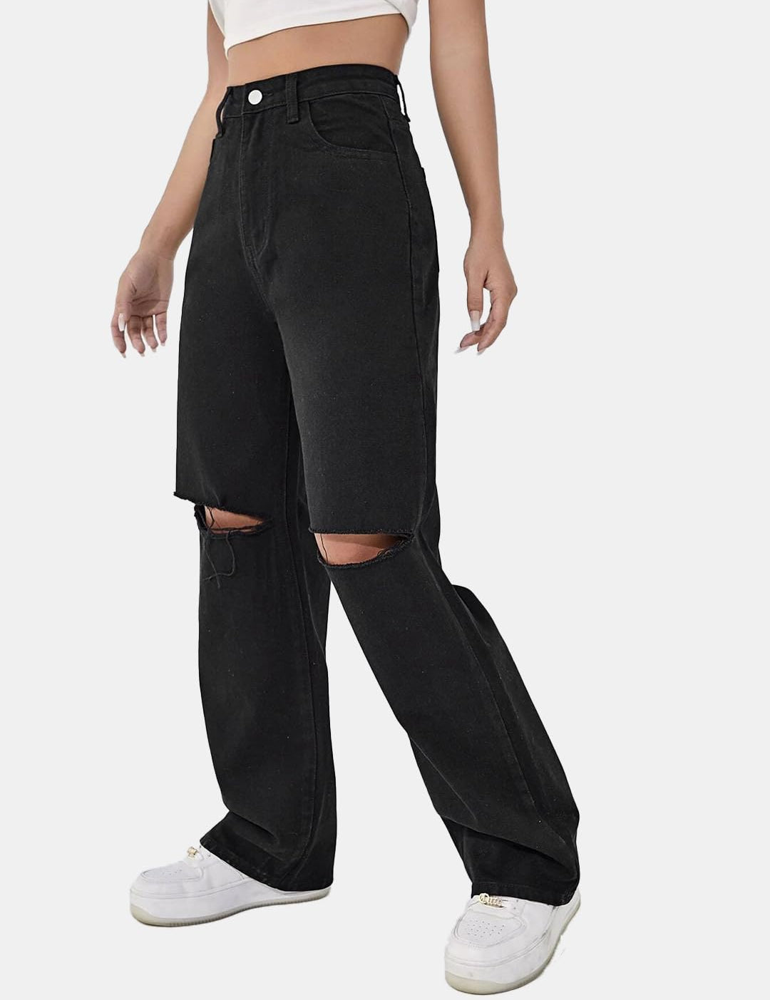 KOTTY Womens Solid High Rise Cotton Lycra Blend Relaxed Fit Jeans Oil Black