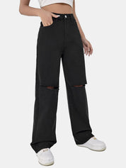 KOTTY Womens High Rise Cotton Lycra Regular Fit Solid Jeans Oil Black