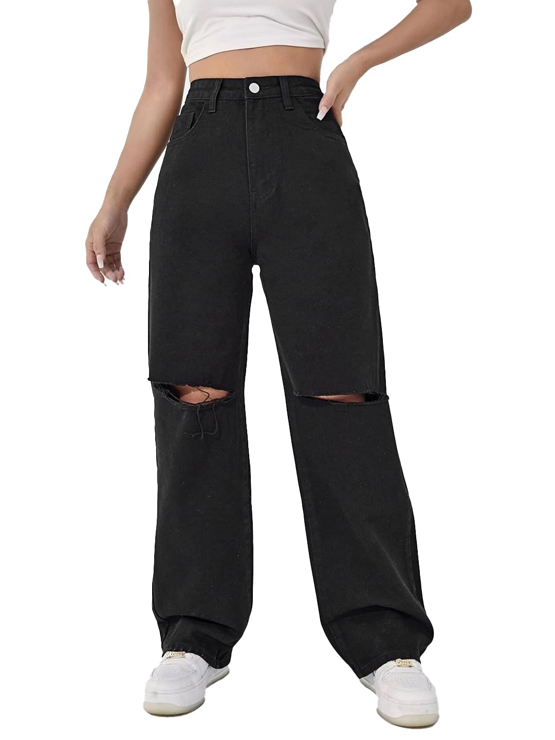 KOTTY Womens Solid High Rise Cotton Lycra Blend Relaxed Fit Jeans Oil Black