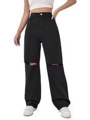 KOTTY Womens Solid High Rise Cotton Lycra Blend Relaxed Fit Jeans Oil Black