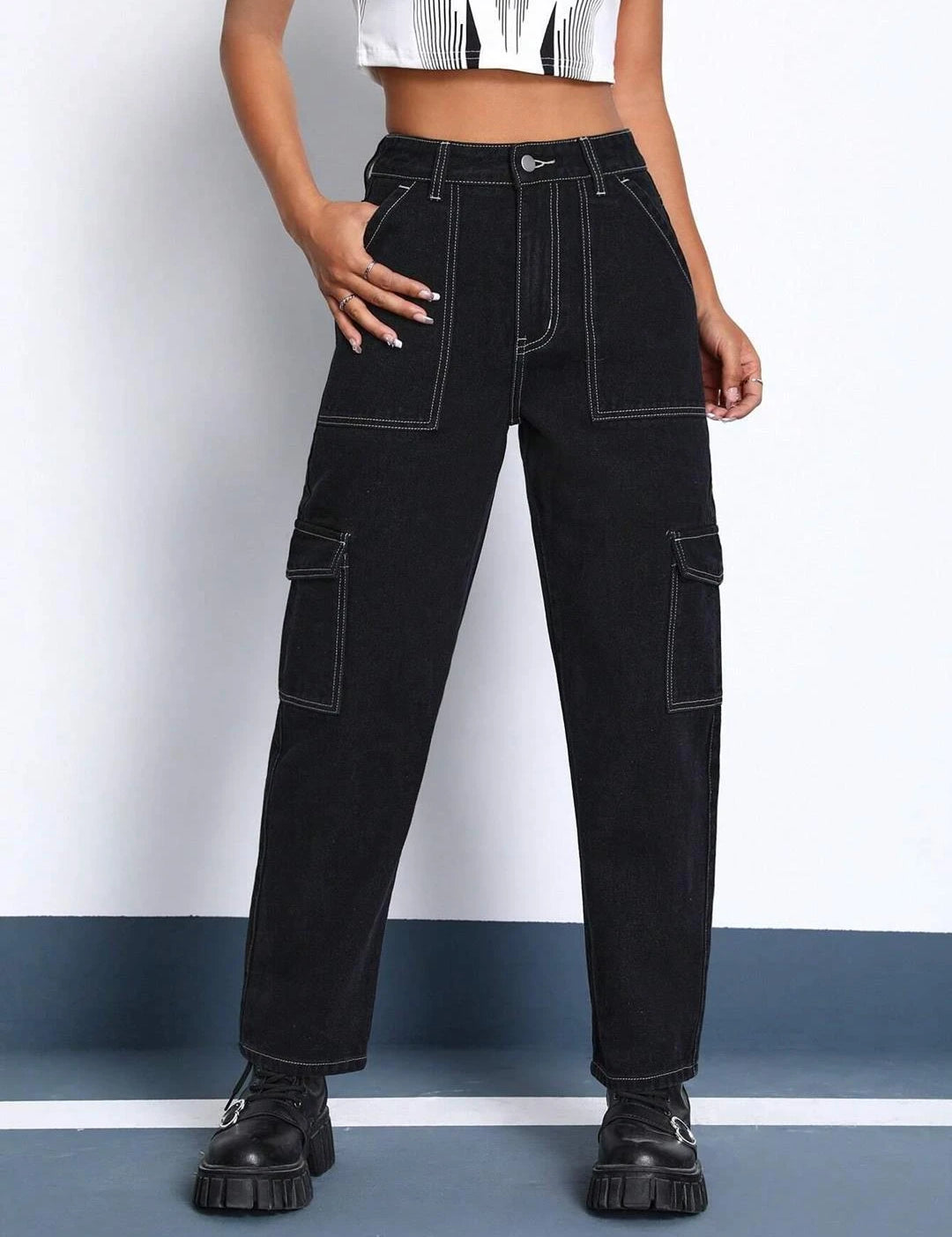 KOTTY Cargo Regular Women Black Jeans 