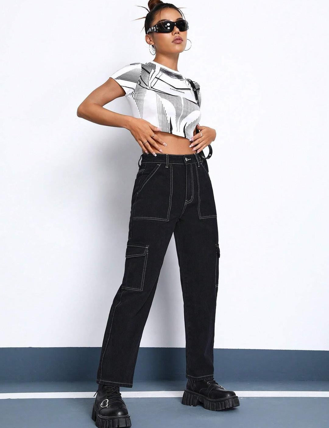 KOTTY Cargo Regular Women Black Jeans 