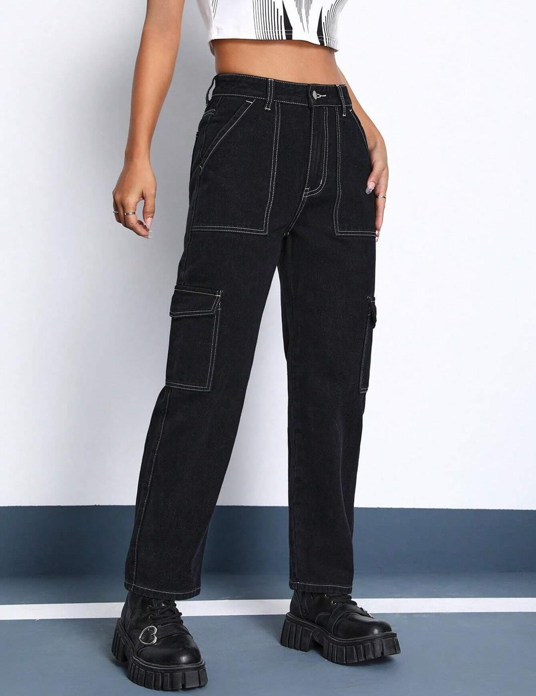 KOTTY Cargo Regular Women Black Jeans 