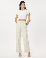Women’s Beige High Waisted Wide Leg Jeans