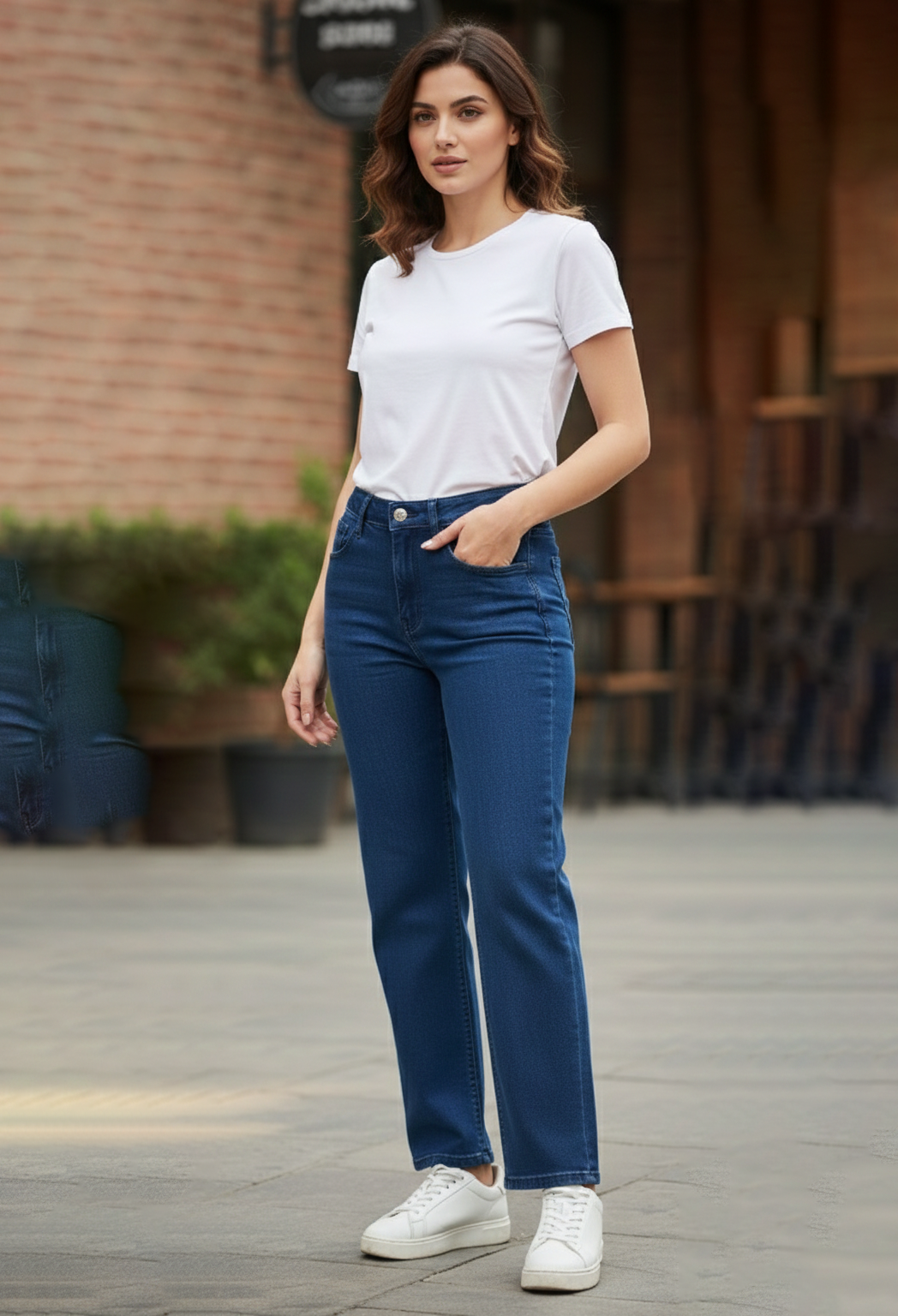 Women’s Dark Blue High Waisted Slim Fit Jeans