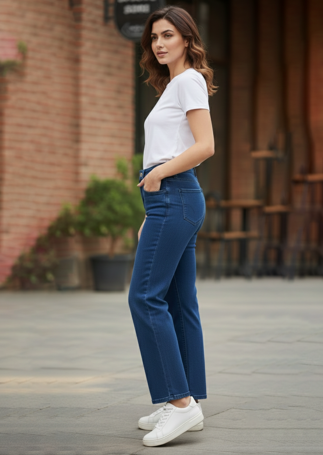 Women’s Dark Blue High Waisted Slim Fit Jeans