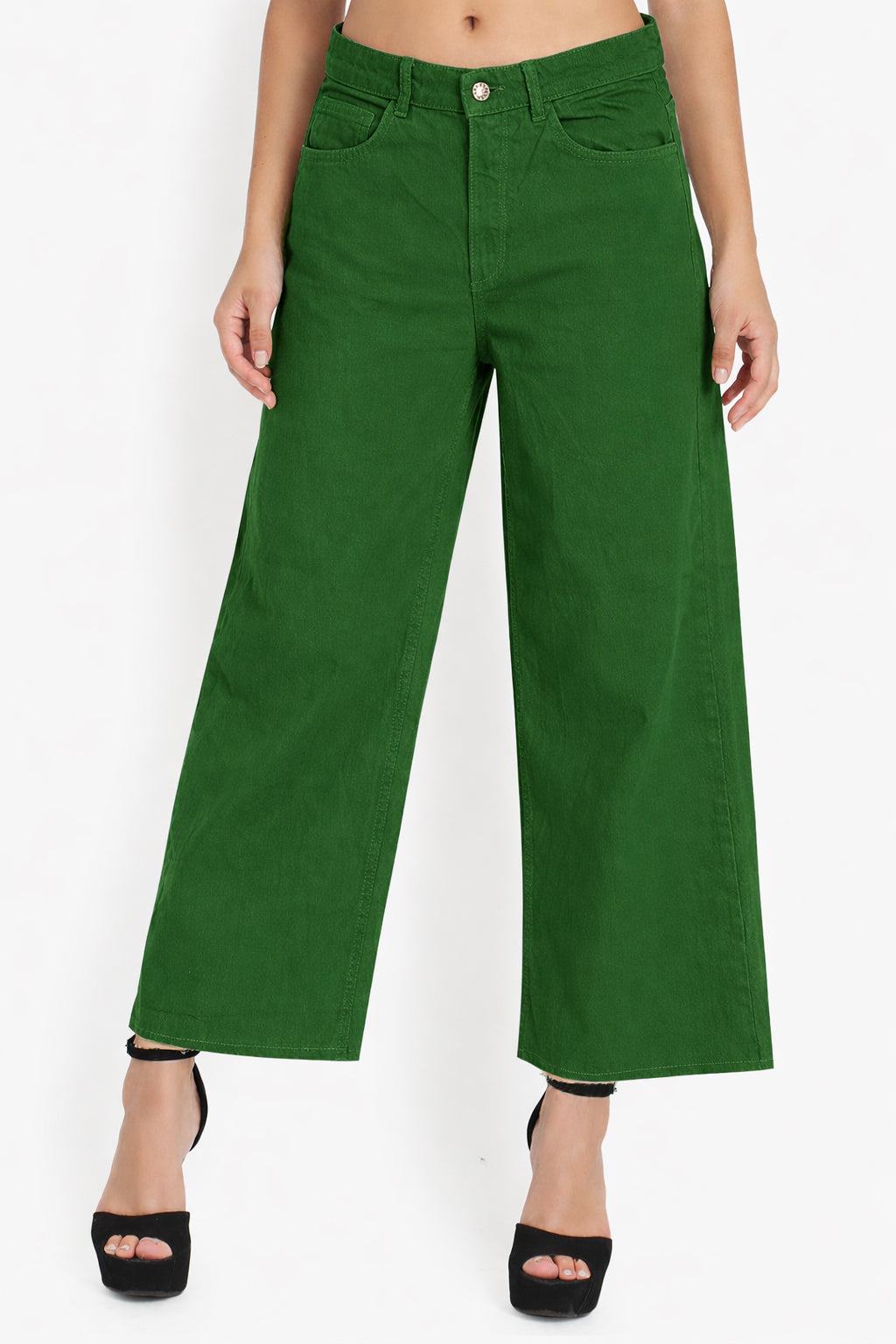 Women Green High Waist Wide Leg Jeans