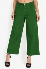 Women Green High Waist Wide Leg Jeans