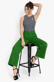 Women Green High Waist Wide Leg Jeans