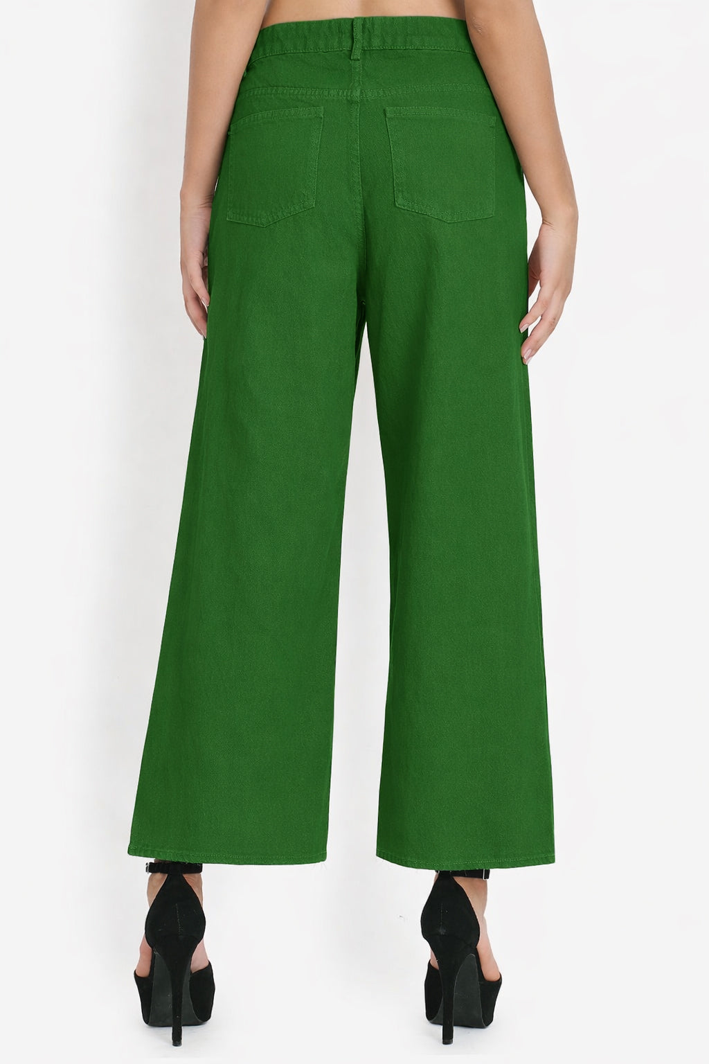 Women Green High Waist Wide Leg Jeans