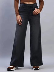 High Waist Wide Leg Black Denim Jeans for Women