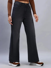 High Waist Wide Leg Black Denim Jeans for Women