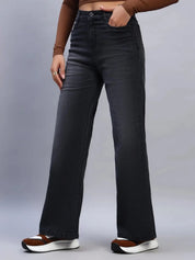 High Waist Wide Leg Black Denim Jeans for Women