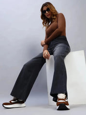 High Waist Wide Leg Black Denim Jeans for Women