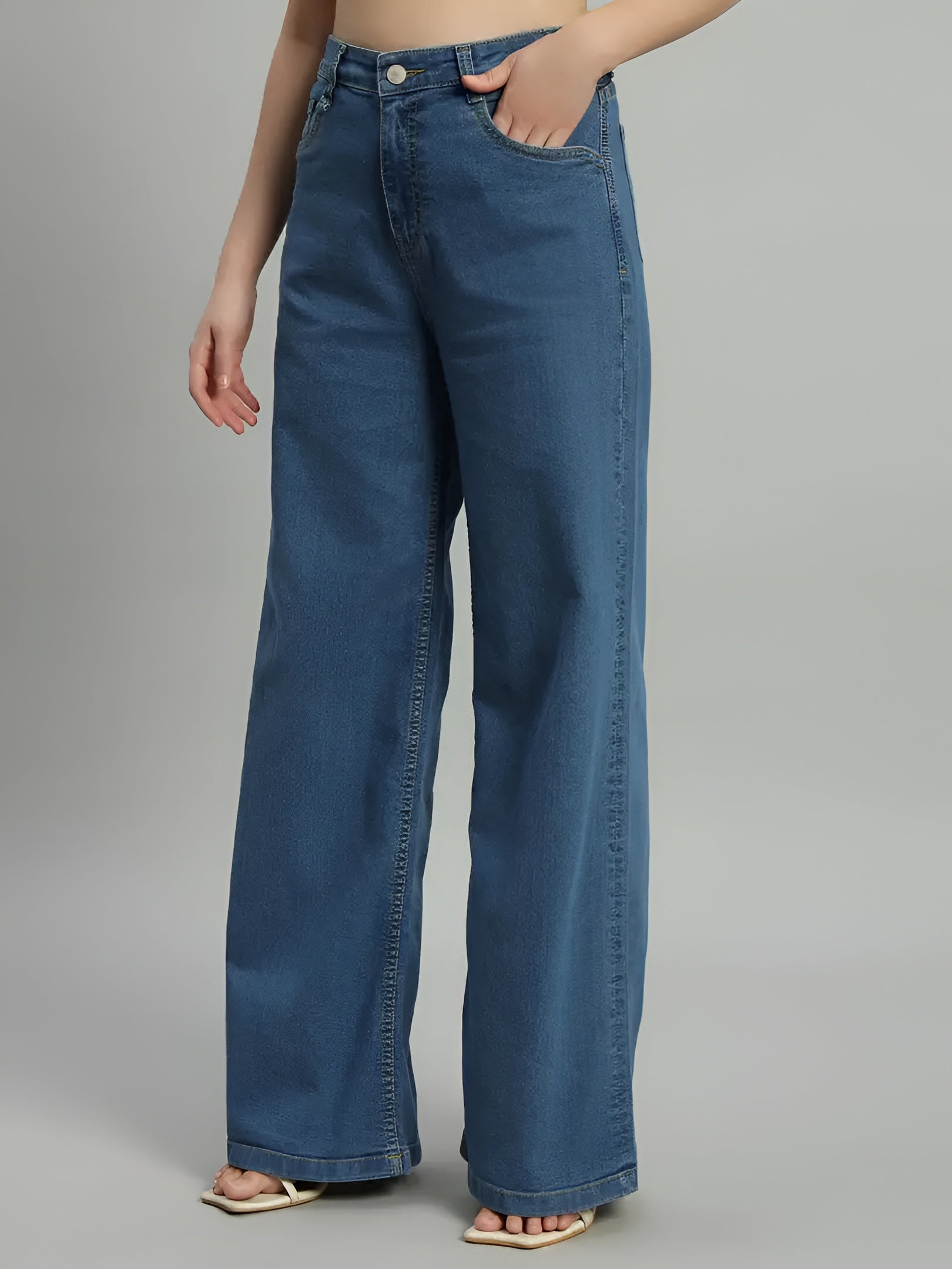 Women's High Waist Wide Leg Blue Denim Jeans