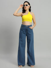 Women's High Waist Wide Leg Blue Denim Jeans