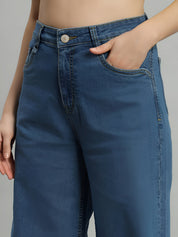 Women's High Waist Wide Leg Blue Denim Jeans