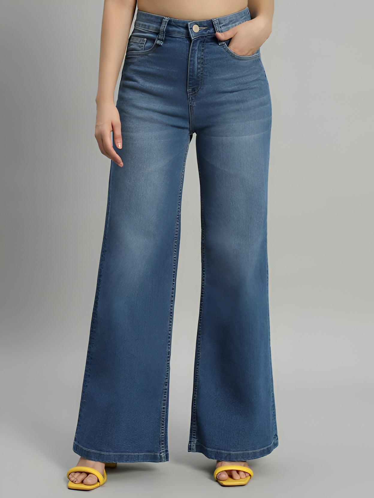 Women's High Waist Wide Leg Blue Denim Jeans