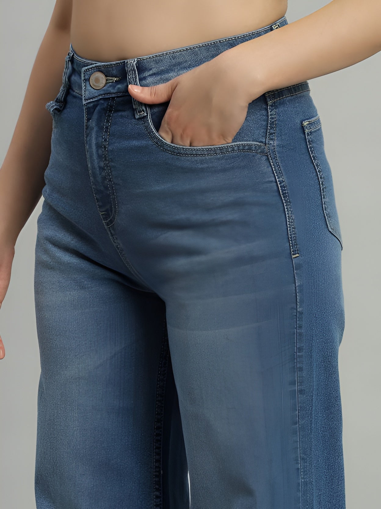 Women's High Waist Wide Leg Blue Denim Jeans