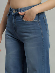Women's High Waist Wide Leg Blue Denim Jeans