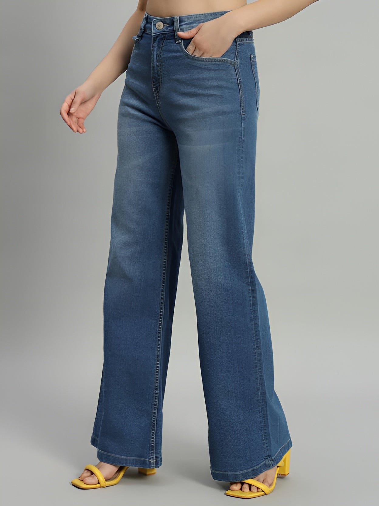 Women's High Waist Wide Leg Blue Denim Jeans