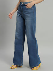 Women's High Waist Wide Leg Blue Denim Jeans