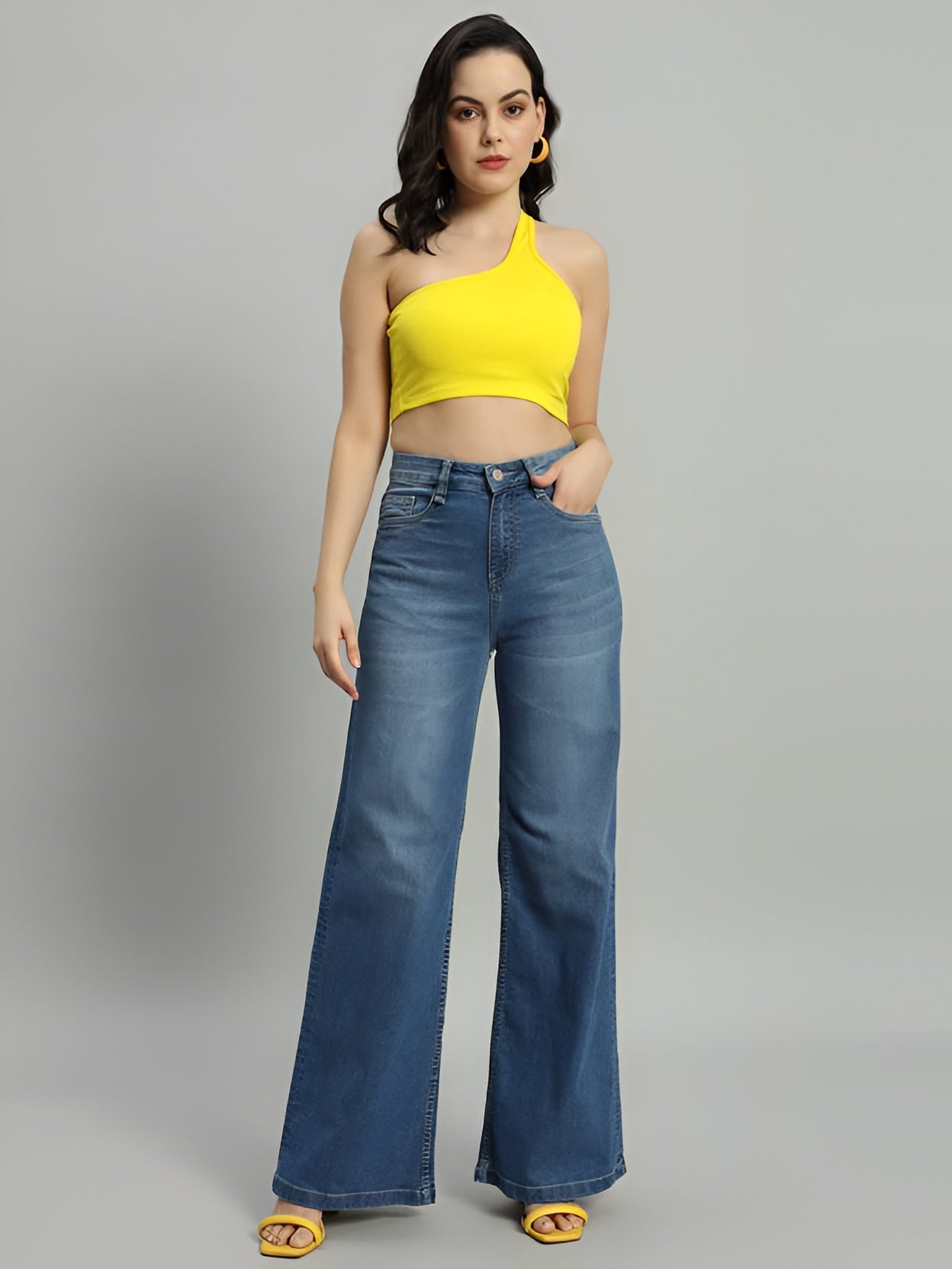Women's High Waist Wide Leg Blue Denim Jeans