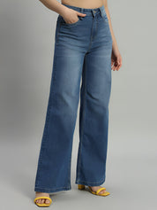 Women's High Waist Wide Leg Blue Denim Jeans
