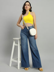 Women's High Waist Wide Leg Blue Denim Jeans