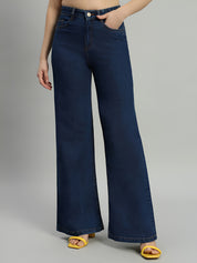 Women's High Waist Wide Leg Dark Blue Denim Jeans
