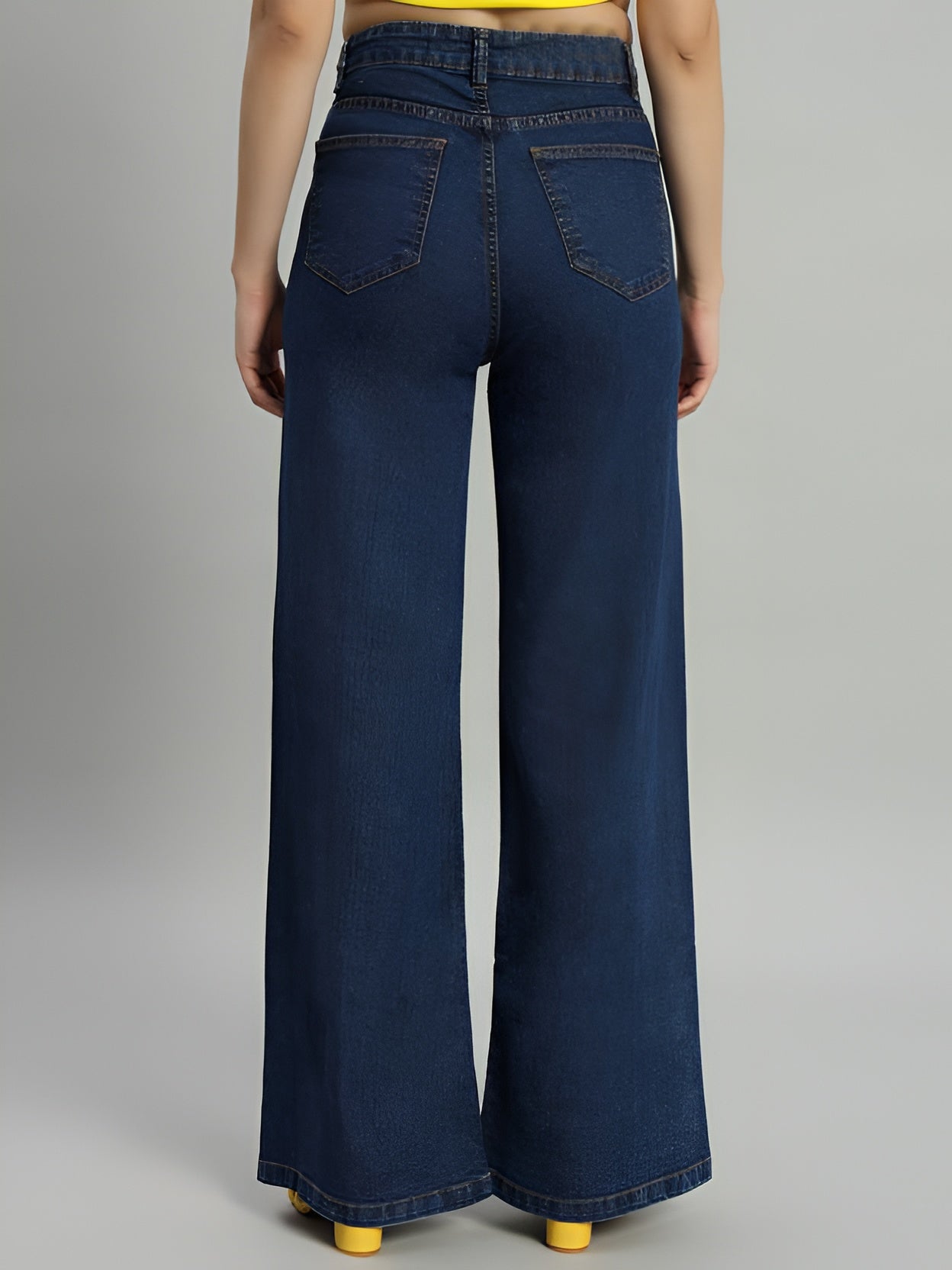 Women's High Waist Wide Leg Dark Blue Denim Jeans