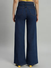 Women's High Waist Wide Leg Dark Blue Denim Jeans