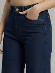 Women's High Waist Wide Leg Dark Blue Denim Jeans