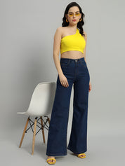 Women's High Waist Wide Leg Dark Blue Denim Jeans