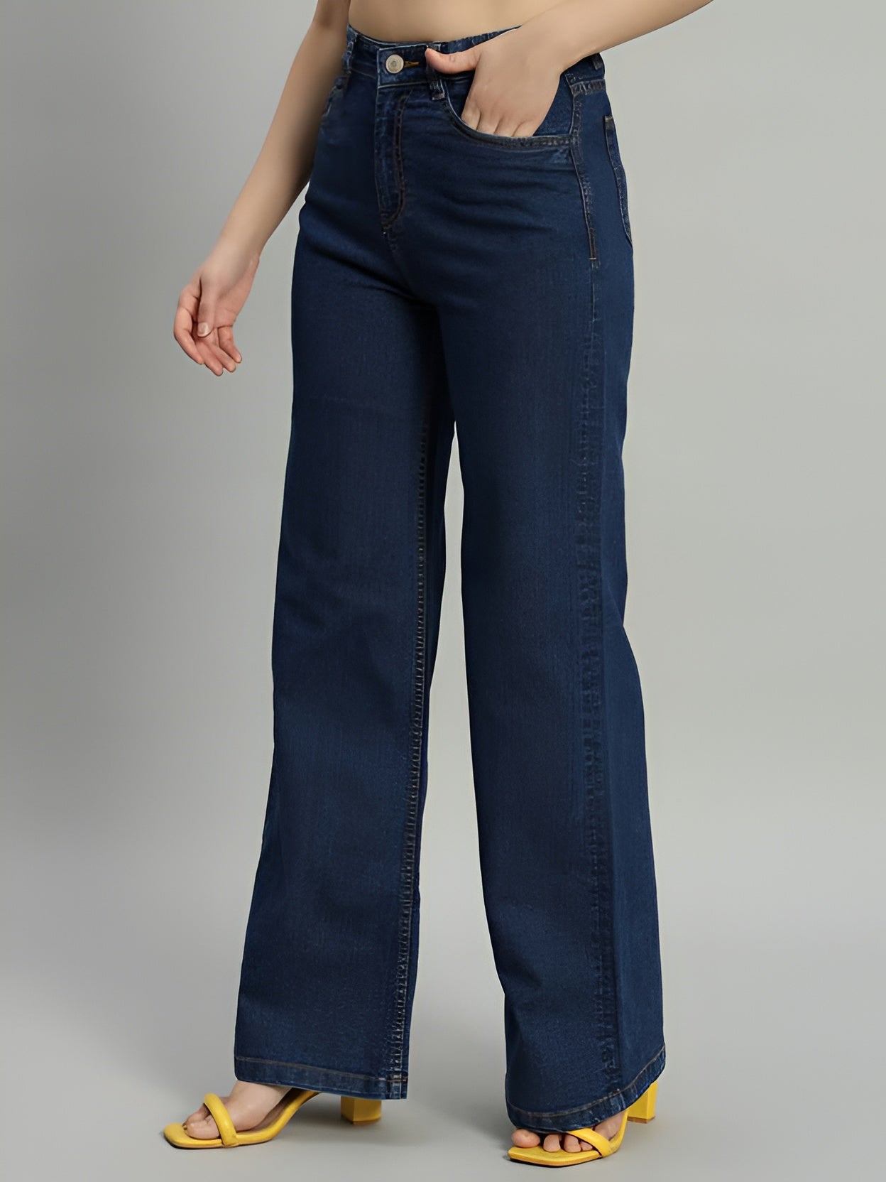 Women's High Waist Wide Leg Dark Blue Denim Jeans